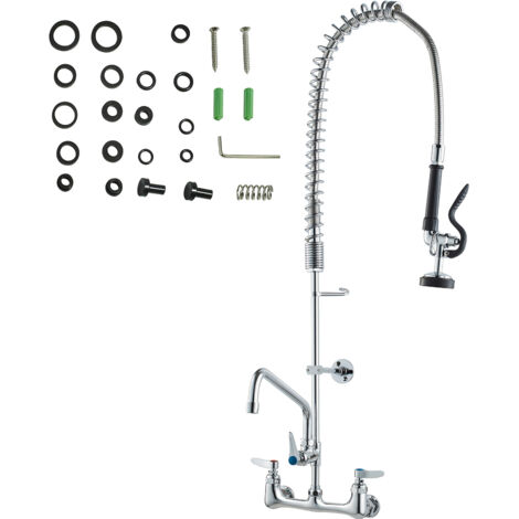 Mophorn Robinet commercial avec pulvérisateur de pré-rinçage, hauteur de 36 po, centre de 8 po, bec pivotant de 12 po, robinet d'évier mural en laiton avec douchette rétractable
