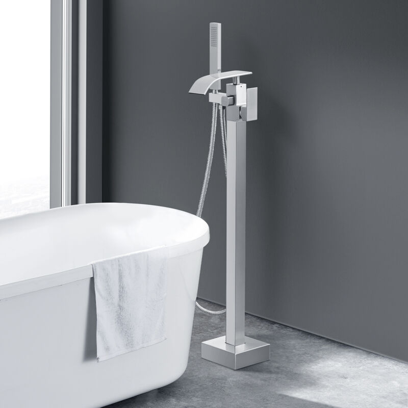 Vevor Robinet de Baignoire sur Pied, Mitigeur de Douche Brosse, Remplissage de Baignoire sur Pied, 2 Modes deEau, Bec Pivotant 360°, pour Bain