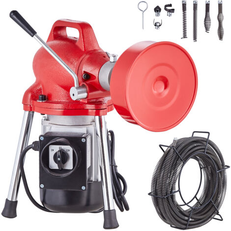 Mophorn-Rohrreinigungsmaschine 66 Fuß x 5/8 Zoll, 250 W elektrische Rohrreinigungsspirale mit manueller Zufuhr – mit 2 Stahlsektionskabeln (66' x 5/8" und 15' x 3/8")