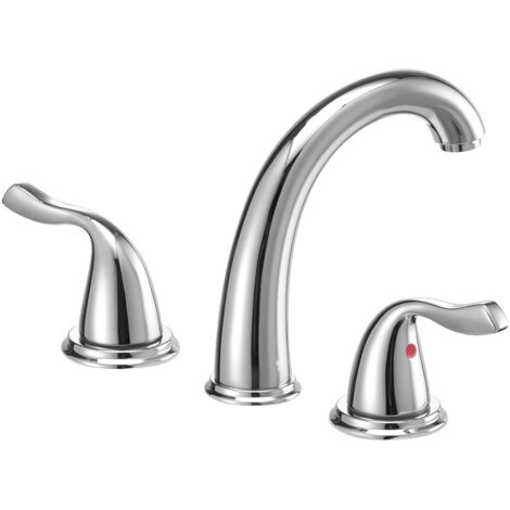 Mophorn Roman Tub Faucet, 3-Hole Waterfall Bathtub Fixture, Gooseneck Design with Dual Handles, Deck-Mounted Bath Faucet Set, Silver Finish, High Arc Spout, Adjustable Temperature
