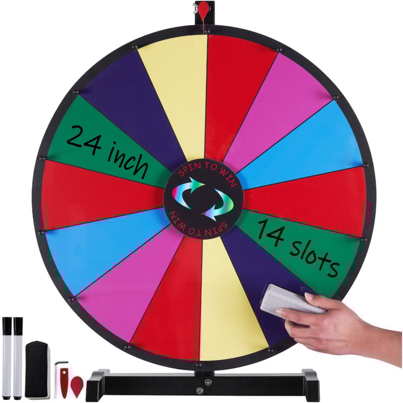 Vevor Roue de Loterie 601 mm, Roue de Fortune Effacable a Sec, Roue de la Chance sur Table a 14 Emplacements , avec 2 Marqueurs, Rotation Douce et