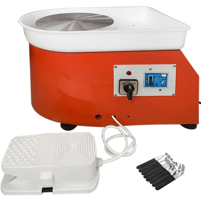 Mophorn - Roue de Poterie 25 cm 280 w Tour de Potier Electrique avec Pedale, Mini Roue de Poterie Bassin Nettoyage Facile, 300 tr/min Plateau
