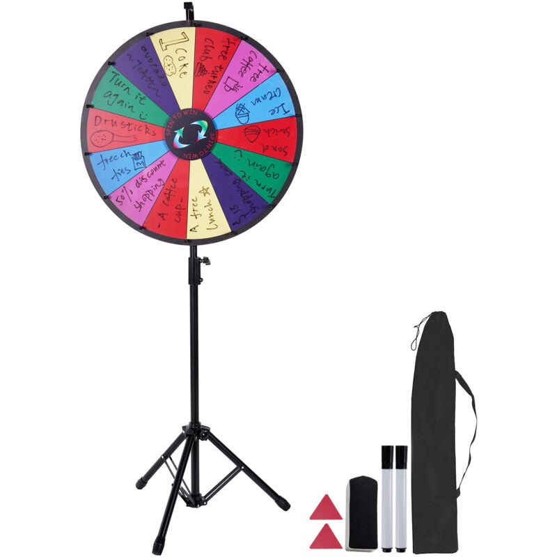 Roue de prix rotative de 24 pouces, 14 emplacements avec support réglable, roue de roulette effaçable à sec, sac de rangement, pour fêtes et