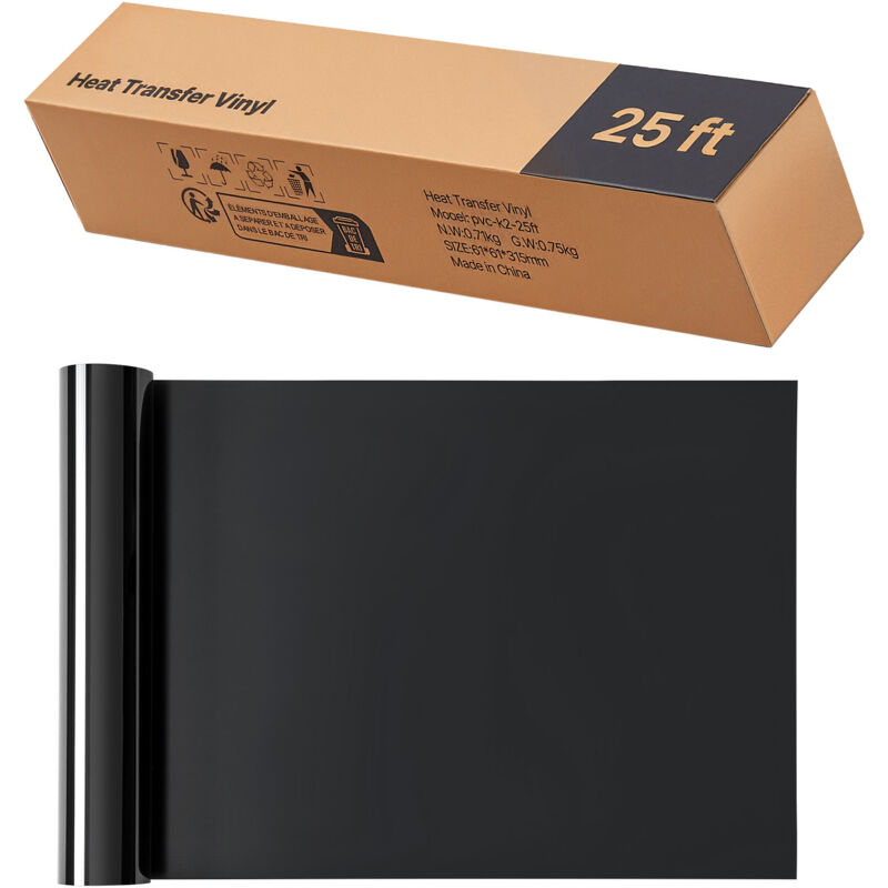 Mophorn Rouleau de vinyle thermocollant, 304,8 x 7260 mm, noir brillant, pour applications thermocollantes, compatible avec les machines de découpe,