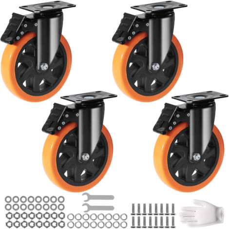 Mophorn Roulettes pivotantes, plaque pivotante de 6 pouces, lot de 4, PVC sans bruit, capacité de charge robuste de 700 lb, verrouillage A/B, non marquantes pour chariot, meubles, établi