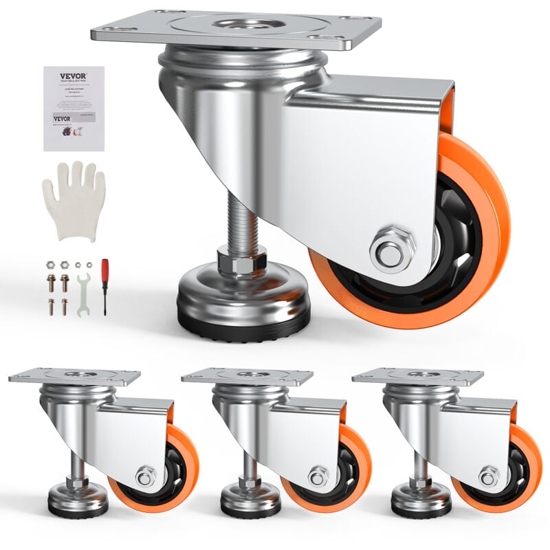 Mophorn - vevor Roulettes Pivotantes pour Meubles Lot de 4 Roulettes de Nivellement Capacite de Charge Totale 327 kg Diametre 76,2 mm Roues Reglables
