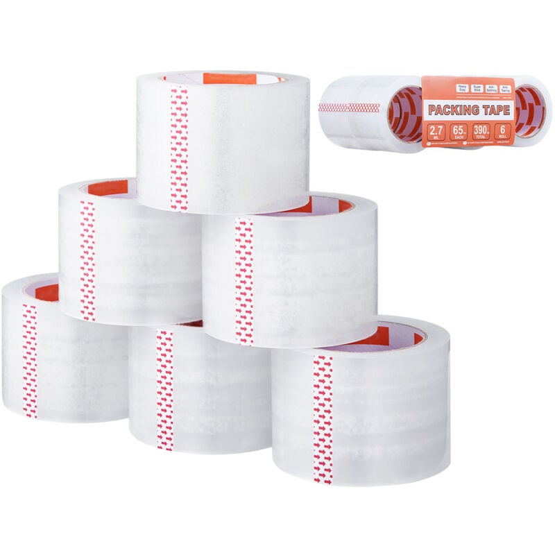 Mophorn - Ruban d'emballage transparent, noyau de 3 pouces, 6 rouleaux de 3' x 65 yards, ruban d'emballage robuste de 2,7 mil pour le déménagement,