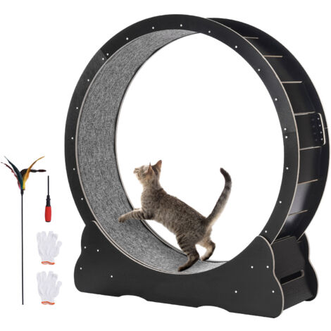 Mophorn Rueda de ejercicio de madera para gatos, 43,3" de tamaño grande para gatos de interior, alfombra desmontable, juguete para gatear, segura y duradera, adecuada para la mayoría de los gatos