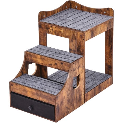 Mophorn Rustic Brown Pet Bunk Bed with Removable Stairs, Multi-Level Window Perch for Dogs and Cats, with Storage and Indoor Use, Comfy Small Pet Seat Platform