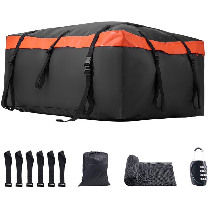 Sac de transport de toit de voiture de 20 pieds cubes, sac de bagages de toit étanche en pvc 840D, tapis antidérapant, serrure, 6 crochets de porte,