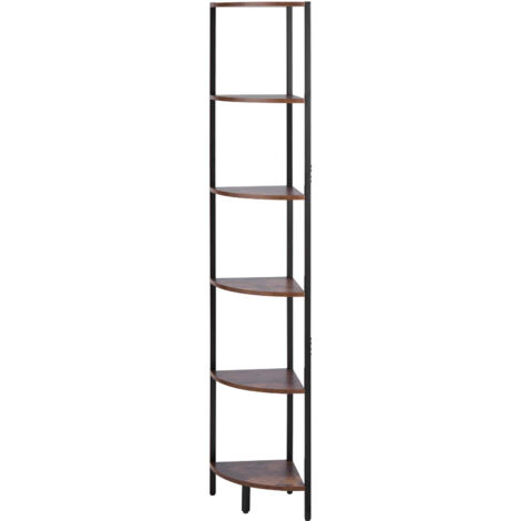 Mophorn Scaffale angolare a 6 ripiani con luce LED, struttura in metallo e ripiani in legno, libreria compatta ideale per camera da letto e soggiorno