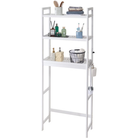 Mophorn Scaffale per WC, Mobile Portaoggetti Regolabile a 3 Ripiani sopra il WC, Mensola per Bagno con 3 Ganci, Organizzatore per Lavanderia, Si Adatta alla Maggior Parte dei WC, Bianco