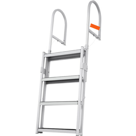 Mophorn Scala retrattile, 4 gradini, capacità di carico di 350 libbre, scala per barche in lega di alluminio con altezza regolabile 55,1''-67,1'', gradino largo 4'' con tappetino in gomma