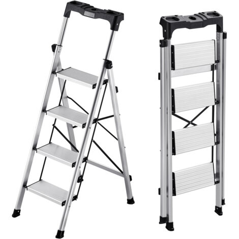 Mophorn Scaletta pieghevole compatta con 4 gradini dotati di pedali ampi e antiscivolo, impugnatura ergonomica e struttura in alluminio resistente con capacità di carico fino a 150 kg