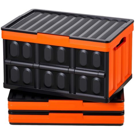 Mophorn Scatole portaoggetti pieghevoli in plastica da 45 L, set di 3 contenitori impilabili con coperchio e maniglie, capacità massima di 20 kg, cesti salvaspazio e resistenti