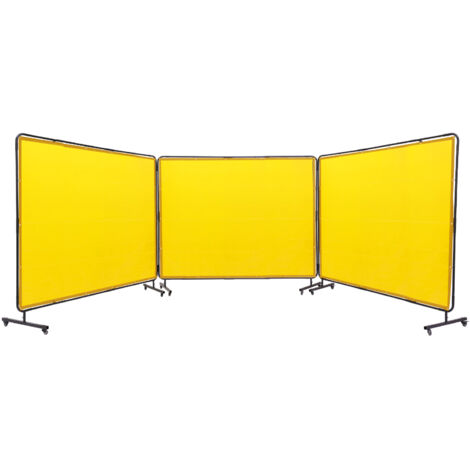 Mophorn Schermo per Saldatura, Schermi per Tende per Saldatura a 3 Pannelli da 6' x 8', Schermo di Protezione in Vinile Ignifugo su 12 Ruote Girevoli (6 bloccabili), Mobile Officina, Giallo