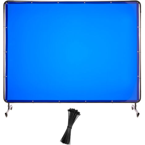 Mophorn Schermo protettivo per saldatura con telaio e tenda 1740 x 2340 mm, pannello di sicurezza in vinile ignifugo con struttura dotata di ruote bloccabili per garage e officina, colore blu