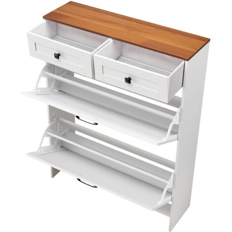 Mophorn Schuhschrank mit 2 Klappen & Kippschutz, platzsparender Schuhkipper mit Schubladen, freistehender Schuhregal-Organizer für Eingangsbereich, Flur, oder Veranda, Schuhregal 80x24x105 cm in Weiß