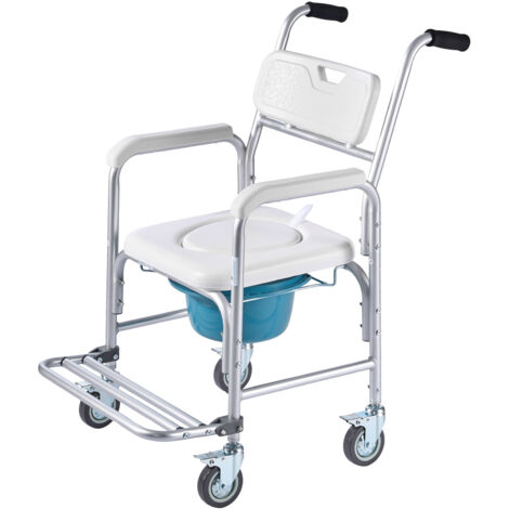 Mophorn Sedia comoda da comodino 4 in 1 con ruote, capacità di 350 libbre, WC portatile e sedile rialzato con seduta imbottita, schienale, poggiapiedi ribaltabile, secchio staccabile da 5 litri
