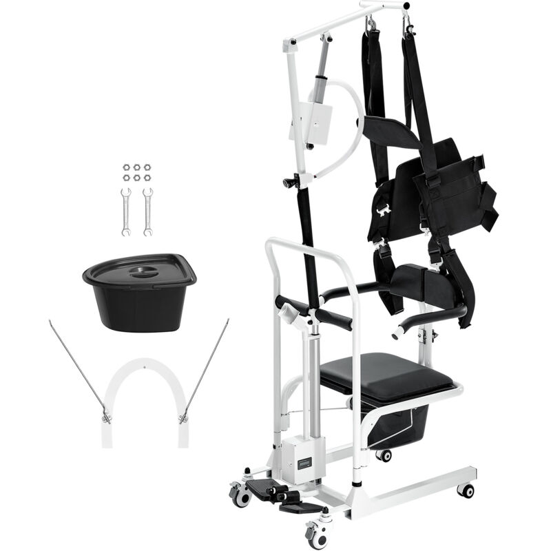 Image of Mophorn - Sedia da Trasferimento Elettrica per Pazienti, Sedia a Rotelle con Imbracatura, Altezza Regolabile, Sedia Doccia Comoda da Comodino, Sedile