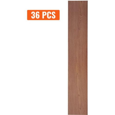 Mophorn Self Adhesive Vinyl Floor Tiles 36 x 6 inch, 36 Tiles, 2.5mm Thick, Peel & Stick Deep Brown Wood Grain Flooring for Kitchen, Dining Room, Bedrooms & Bathrooms
