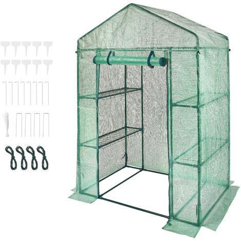 Mophorn Serra Walk-in, 4,6 x 2,4 x 6,7 piedi con ripiani, montaggio rapido, copertura in PE ad alta resistenza, porte e finestre, struttura in acciaio per piantagione e stoccaggio, verde