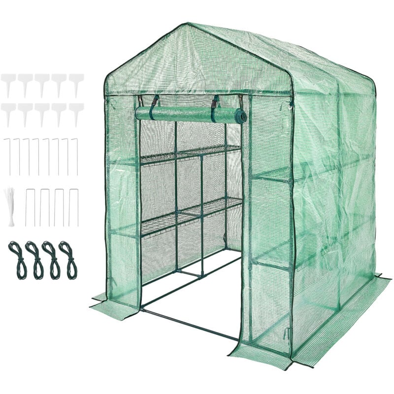 Serre à entrée, 4,6 x 4,6 x 6,6 pieds, serre avec étagères, installation en quelques minutes, couverture en pe haute résistance avec portes et