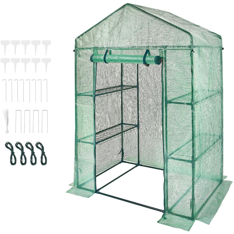 Mophorn - Serre de plain-pied 4,6 x 2,4 x 6,7 pi avec étagères, installation rapide, couverture en pe haute résistance, portes et fenêtres, cadre en