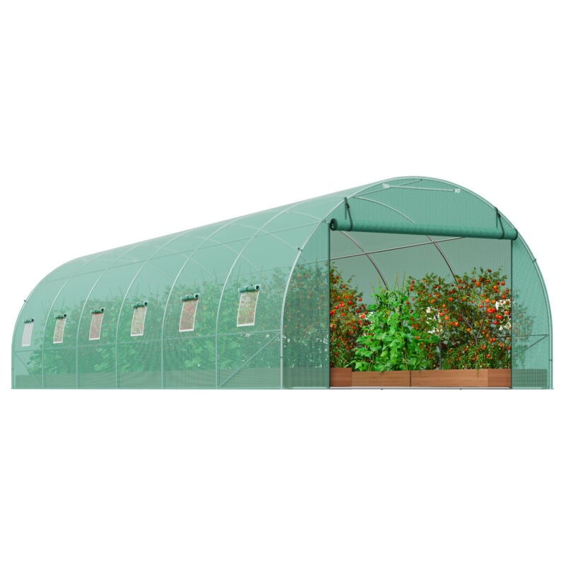 Mophorn - serre tunnel de plain-pied, 29,2 x 9,7 x 6,5 pieds, cadre en acier galvanisé, couverture en pe vert, porte à glissière enroulable, 12
