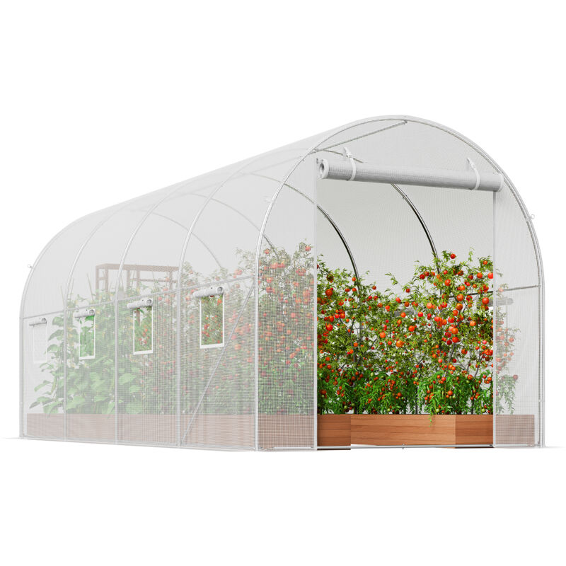 Mophorn - Serre tunnel, serre à film 4,4 x 1,9 x 1,9 m, serre tunnel pour plantes avec cadre en acier galvanisé, couverture en pe blanc, porte à