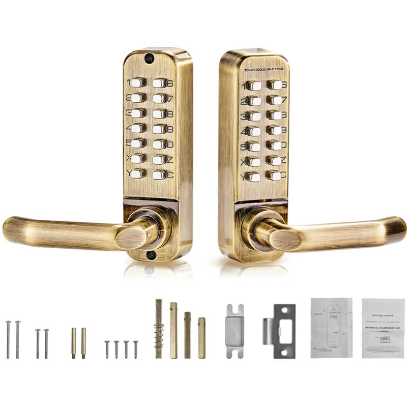 Mophorn Serrure de porte d'entrée mécanique sans clé, 14 clés, double face, acier inoxydable, pour la maison et le bureau