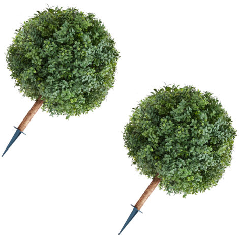 Mophorn Set di 2 Alberi di Bosso Artificiali con Picchetto da Terra da 686 mm, Arbusti Decorativi Realistici per Interni, Esterni, Portici, Patio e Giardino