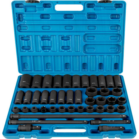 Mophorn Set di bussole a impatto da 1/2 pollice, 43 pezzi, assortimento di bussole metriche standard e profonde, set di bussole a 6 punte da 9 a 30 mm per uso automobilistico