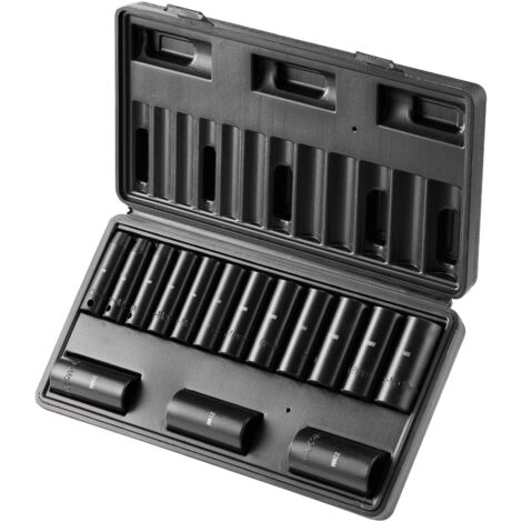Mophorn Set di bussole a percussione da 3/8 pollici, Set di bussole profonde da 15 pezzi metrico 8-22 mm, Acciaio legato Cr-Mo a 6 punti per riparazioni auto, Kit di attrezzi bussole per riparazioni