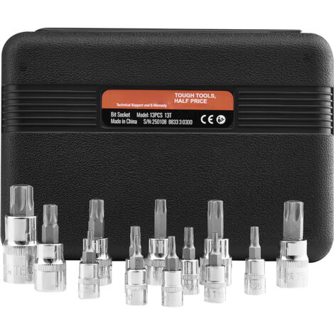 Mophorn Set di bussole Torx, 13 pezzi T8-T60, lega S2 e acciaio Cr-V, attacchi da 1/4", 3/8", 1/2", custodia di stoccaggio migliorata, bussole Torx per meccanica e riparazione auto