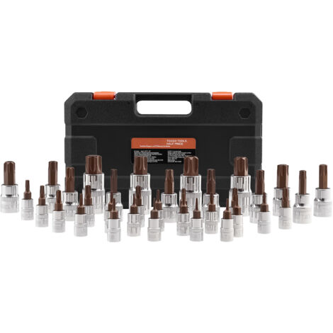 Mophorn Set di bussole Torx da 34 pezzi, T6-T70 Solid Star e antimanomissione, acciaio S2 e Cr-V, attacchi da 1/4", 3/8", 1/2", con custodia, uso manuale