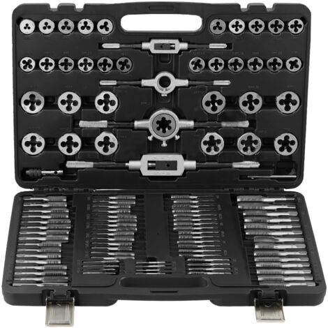 Mophorn Set di maschi e filiere da 110 pezzi, utensili per filettatura in acciaio per cuscinetti metrici M2-M18 con accessori completi e custodia