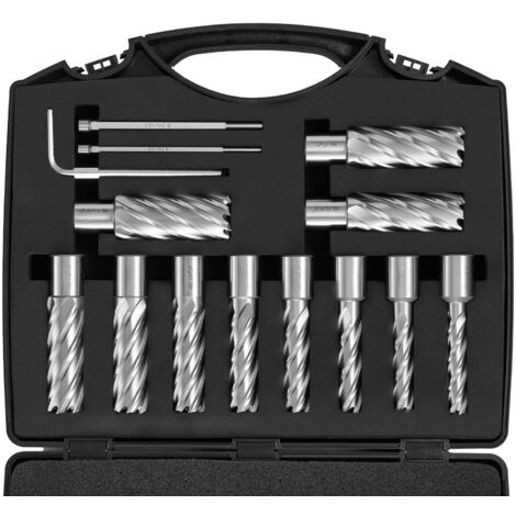 Mophorn Set di Punte per Svasatore 11 Pezzi Taglierina Anulare Accessori Weldon Diametro 11-27mm Profondita di Foratura 50,8 mm in HSS, Punte 11 Pezzi per Trapano in Acciaio per Perforazione Magnetica