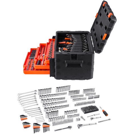 Mophorn Set di Utensili Meccanici e Bussole, 450 Pezzi, Bussole Standard e Profonde da 6,4, 9,5 e 12,7 mm, Kit di Utensili Metrici e SAE con Punte, Chiavi, Accessori, Custodia Arancione