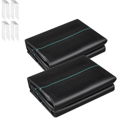 Mophorn Set Telo Pacciamante Anti Erbe Infestanti 2 pz 0,9 x 15,2 m, Tessuto da Giardino 90 g/m² in Polipropilene, Barriera per Prato e Serra 2 pz