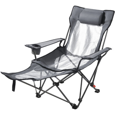 Mophorn Silla de Camping Plegable, Ajustable en 4 Posiciones, Reclinable y Portátil con Reposapiés y Reposacabezas, Tela de Malla, Soporta hasta 100 kg, Ideal para Playa y Jardín, Color Gris
