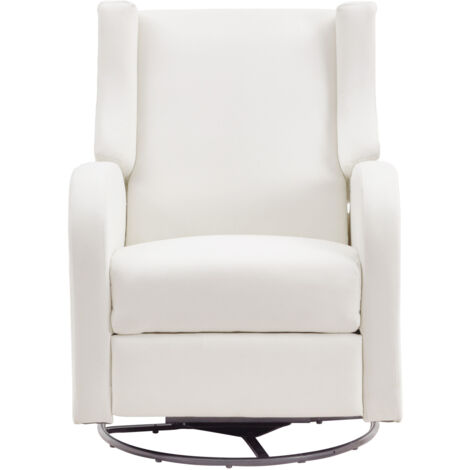 Mophorn Sillón Reclinable Electrónico y Deslizador Giratorio Ángulo Ajustable Blanco Roto Capacidad de Peso de 113,4KG Superficie de Poliester Mecedora Reclinable para Sala de Estar, Dormitorio