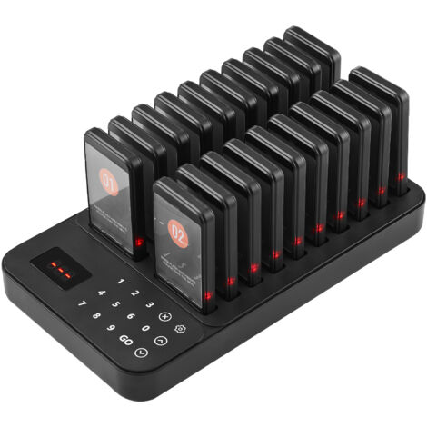 Mophorn Sistema de Buscapersonas Inalámbrico para Restaurantes Largo Alcance de 400m Buscapersonas para Hacer Colas con Vibración y Parpadeo 20 Zumbadores Cuadrado para Restaurantes, Cafeterías, Tiend