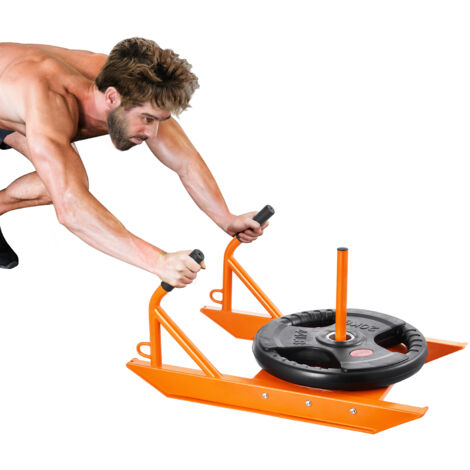 Mophorn Slitta da traino per allenamento con i pesi, Attrezzatura Fitness per Forza e Velocità, Fino a 500 libbre, con Maniglia, Compatibile con Piastre di Peso da 1" e 2", Arancione