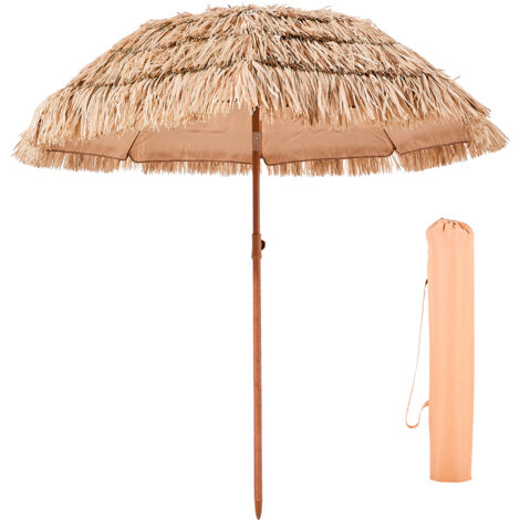 Mophorn Sombrilla de paja de polipropileno de 1,8 m, sombrilla tiki ajustable con 8 varillas metálicas, parasol hawaiano portátil y plegable para sombra en playa, terraza, jardín, piscina o patio