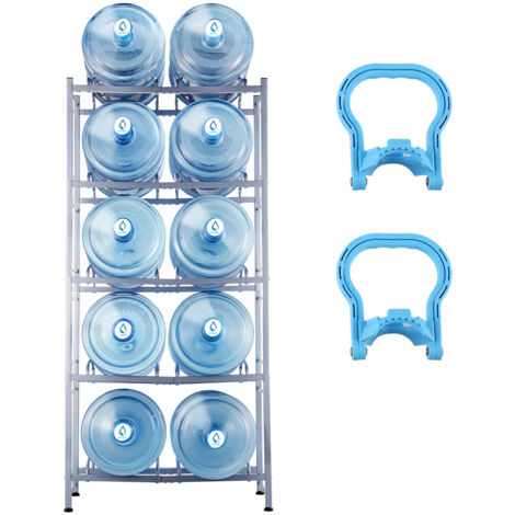 Mophorn Soporte para Jarra de Agua 5 Niveles Estante para Botellas de Agua 650x332x1410 mm Soporte para 10 Botellas Estante para Jarras de Agua Resistente para Cocina, Oficina, Sala, Gris Plateado