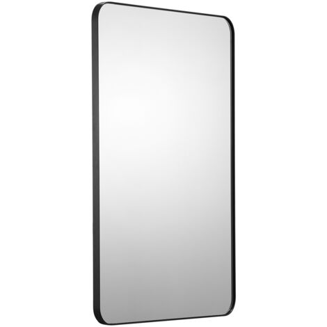 Mophorn Specchio da trucco da parete, 24" x 36", 0,15" di spessore, cornice in lega di alluminio, pellicola antideflagrante, design antigraffio, staffa a forma di Z, per bagno, camera da letto