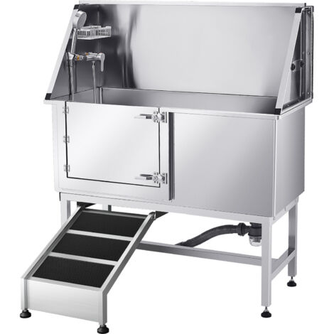 Mophorn Stainless Steel Pet Grooming Tub, 127 cm Washing Station with Ramp, Water Filter Board, Faucet, Showerhead, and Soap Holder for Small, Medium, and Large Pets (Left Door)