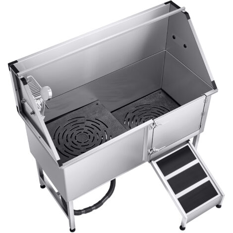 Mophorn Stainless Steel Pet Grooming Tub, 157.48 cm Washing Station with Ramp, Water Filter Board, Faucet, Showerhead, and Soap Holder for Small, Medium, and Large Pets (Right Door)