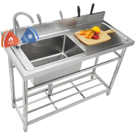 Mophorn Stainless Steel Utility Sink, 1 Compartment Free Standing Small Sink w/Workbench Faucet & legs, 39.4 x 19.1 x 37.4 in Commercial Single Bowl Sinks for Garage, Restaurant, Laundry, NSF Certifie